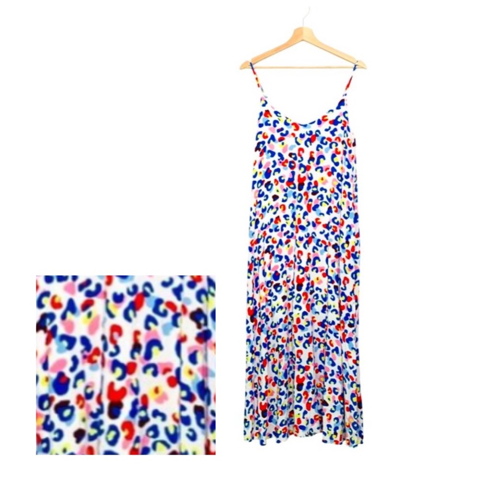 Emily Wonder Colorful Leopard Print Maxi Dress With Adjustable Straps Medium